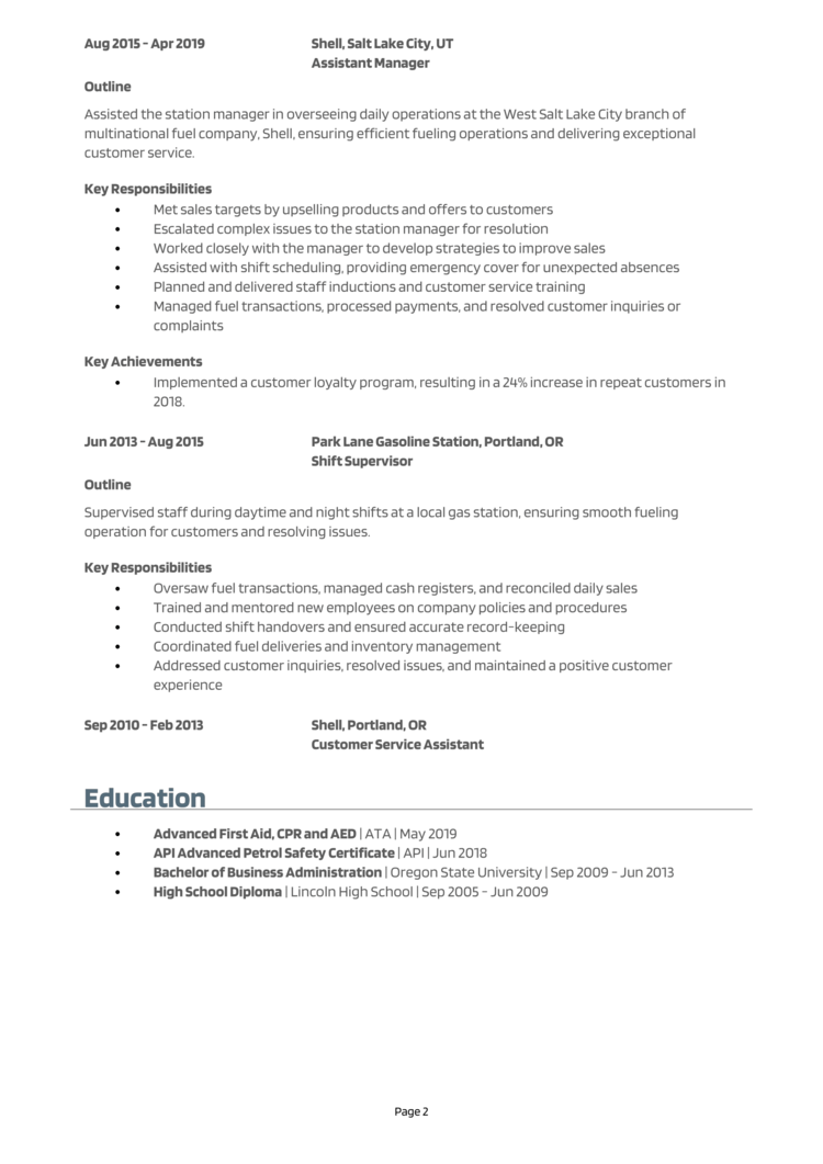 Gas Station Manager resume example + guide [Get hired fast]