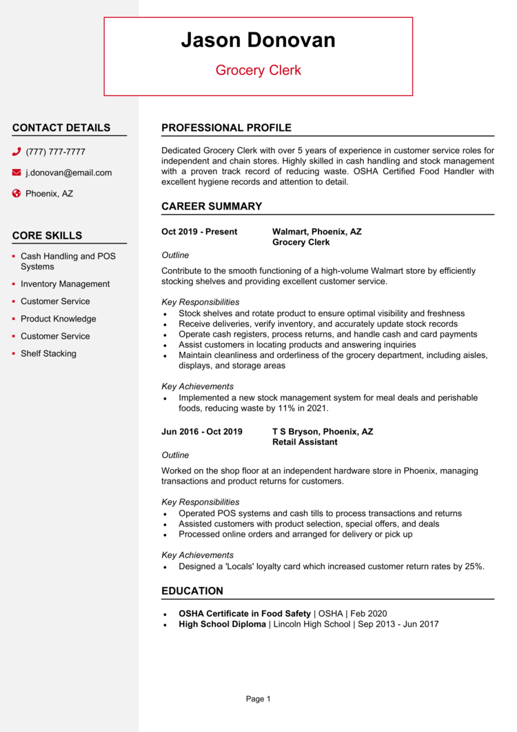 Grocery Clerk resume example + guide [Get the best jobs]