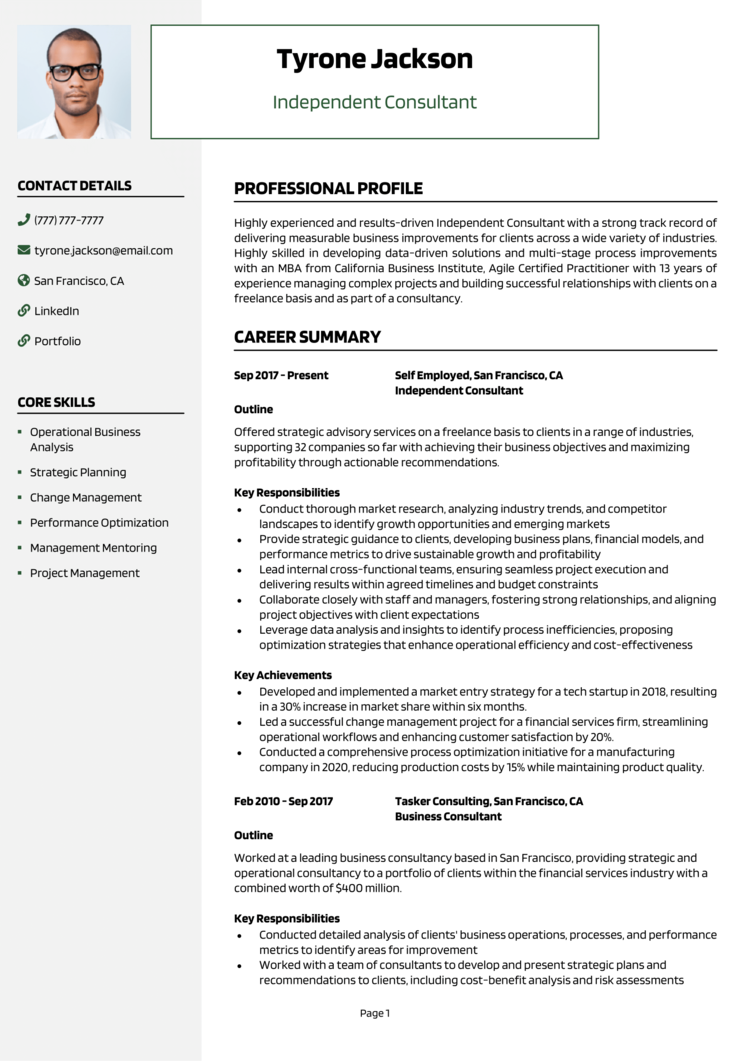 Independent Consultant resume example + guide [Get hired]