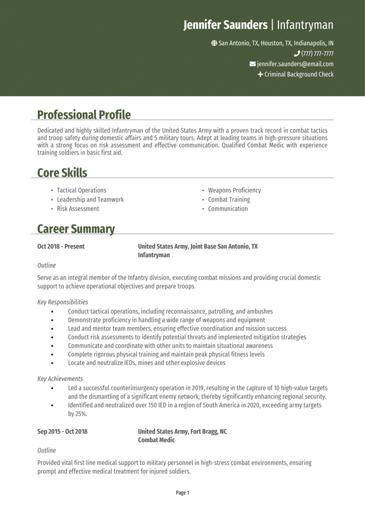 Infantryman resume example & guide [Get hired]