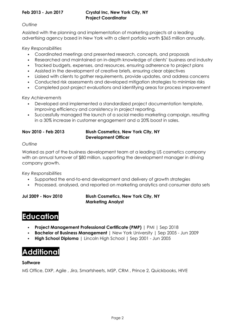 junior project manager resume examples