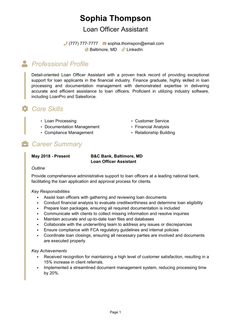 Loan Officer Assistant Resume 1