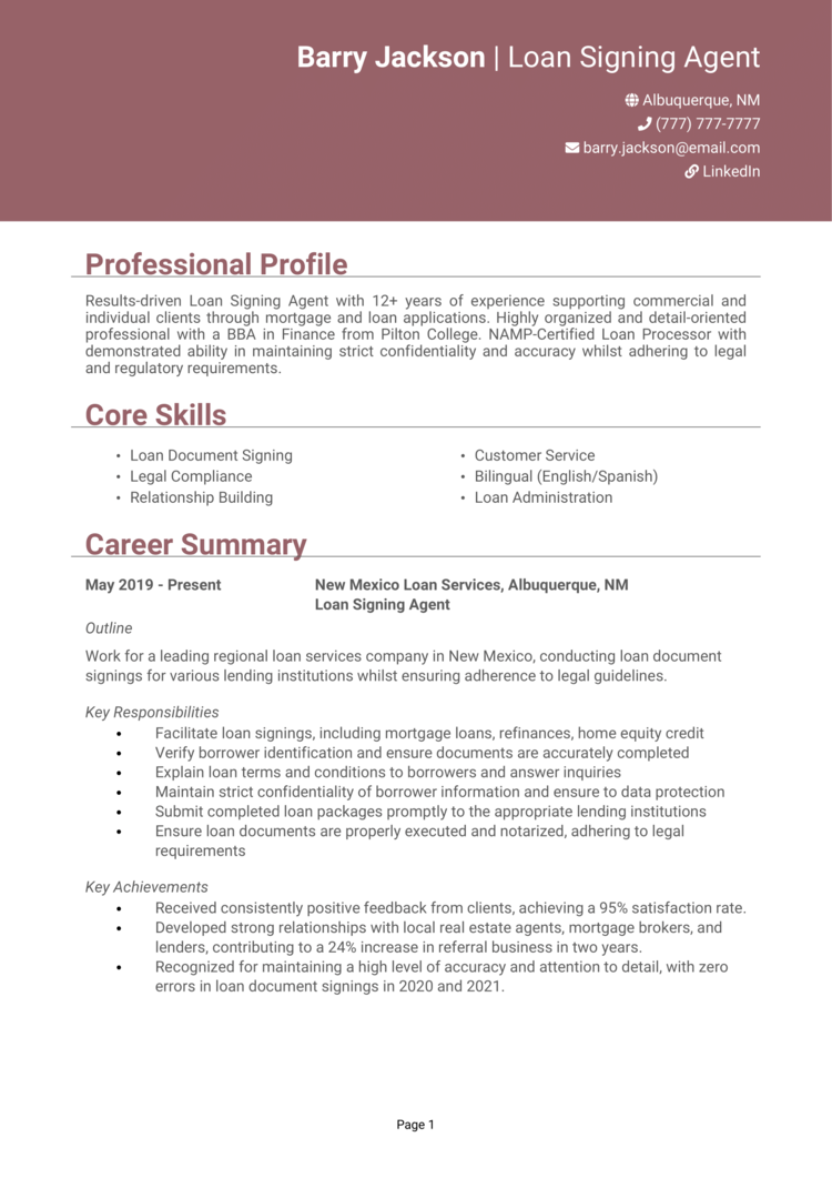 Loan Signing Agent Resume Example Guide Get A Great Job 