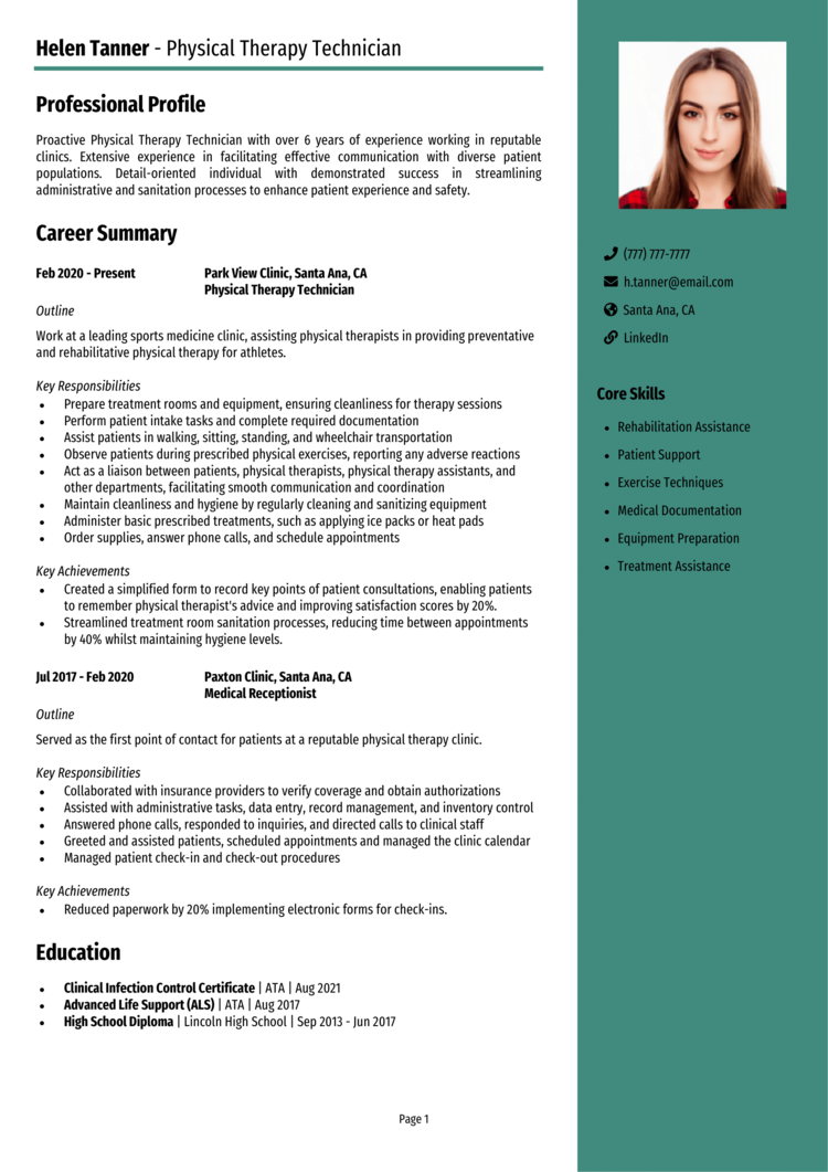 Physical Therapy Technician resume example [Get great jobs]