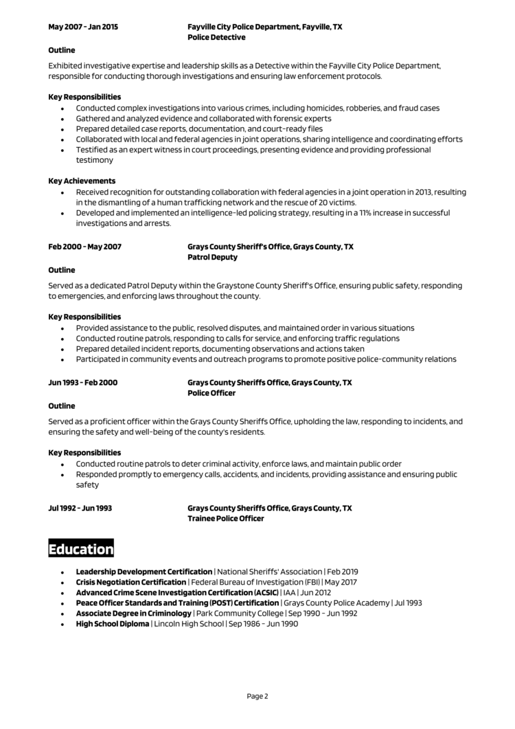 Police Sergeant Resume Example Guide Get Hired   Police Sergeant Resume 2 