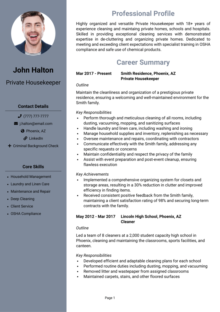 Private Housekeeper resume example + guide [Get noticed]