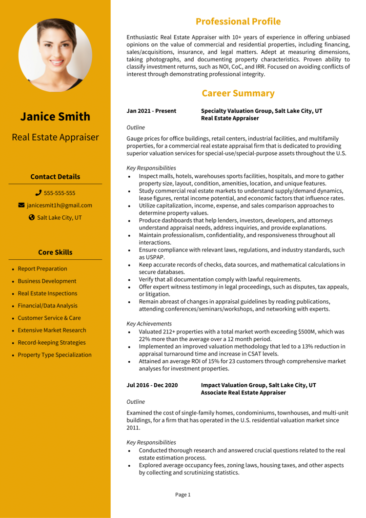 Real Estate Appraiser Resume 1 