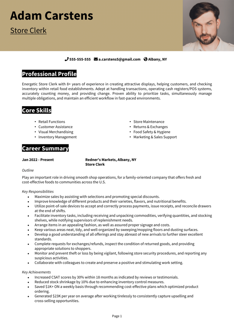 applicant resume sample for clerk