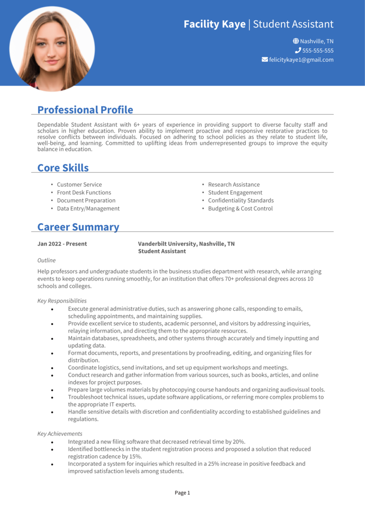 Student Assistant resume example + guide [Land interviews]