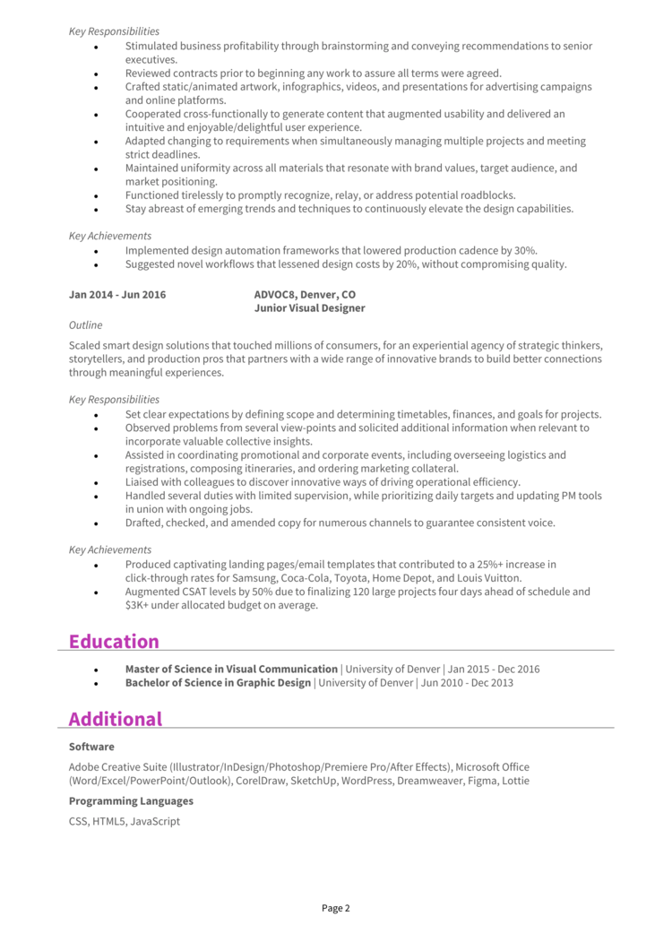 Visual Designer resume example + guide [Get noticed]