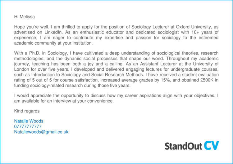 cover letter academic job