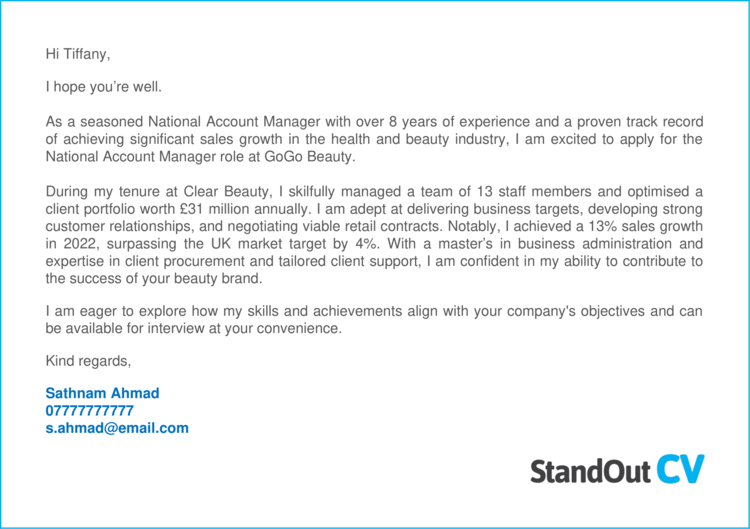 Account manager deals cover letter