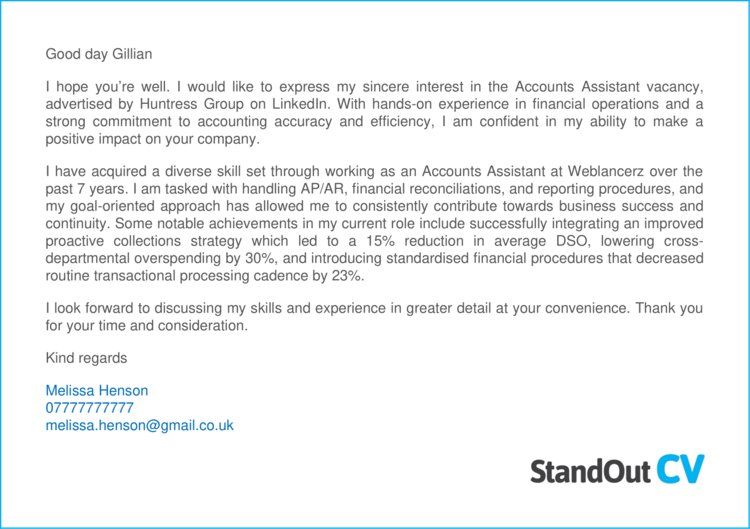 Accounts Assistant cover letter 3