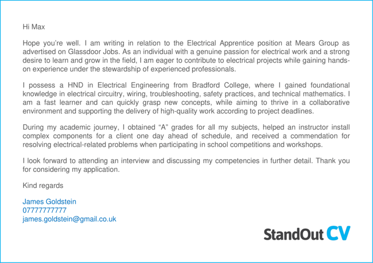 school leaver apprenticeship cover letter