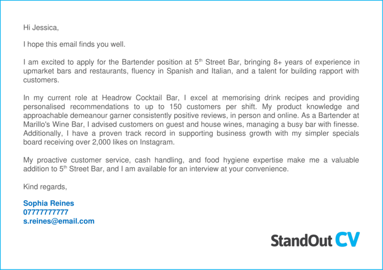 Bar Staff cover letter 2