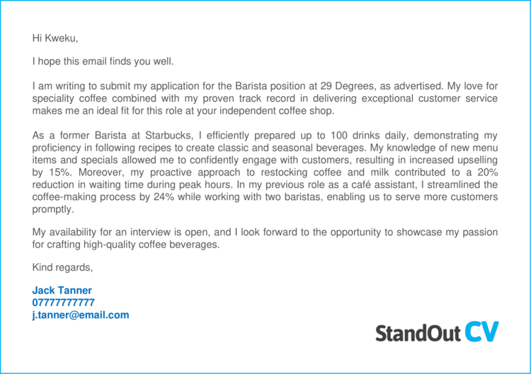 barista waitress cover letter