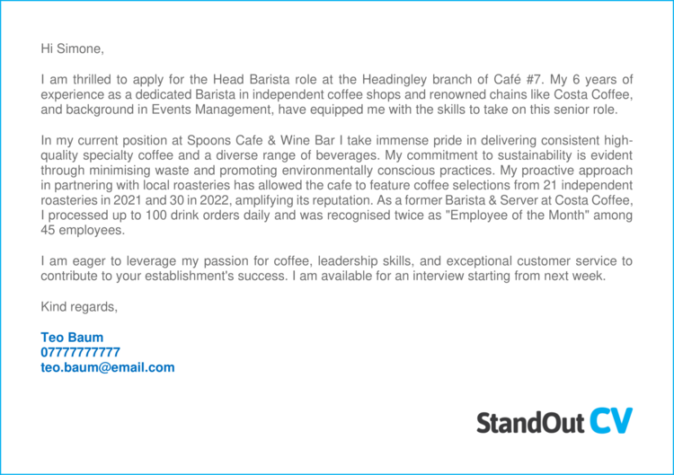 how to write barista cover letter