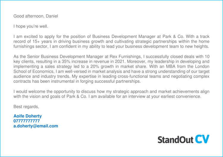 Business Development Manager cover letter 2