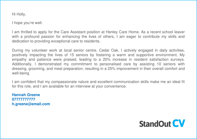 cover letter for care assistant no experience