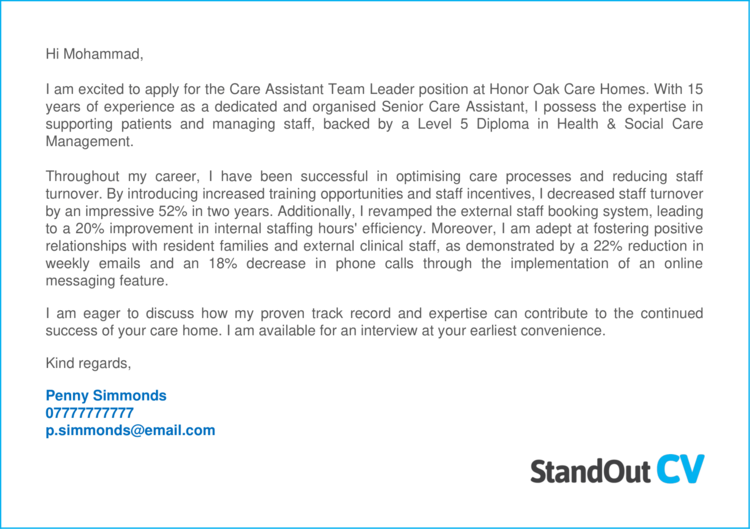 Care Assistant cover letter 3