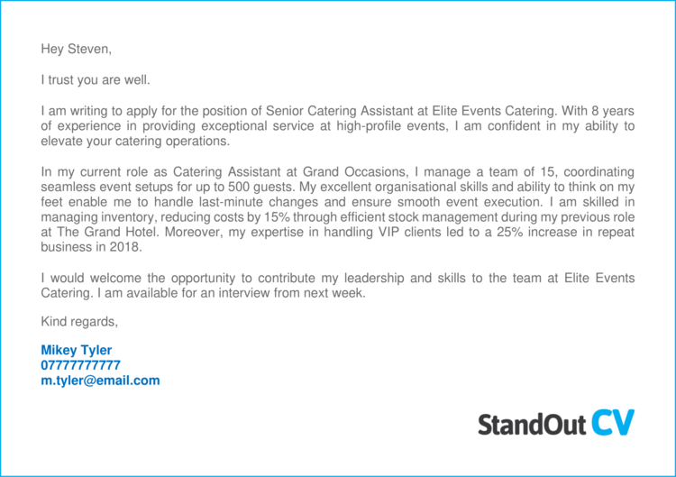 Catering Assistant cover letter 3