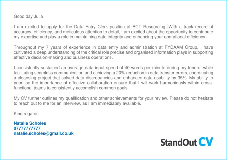 Data Entry Clerk cover letter 2