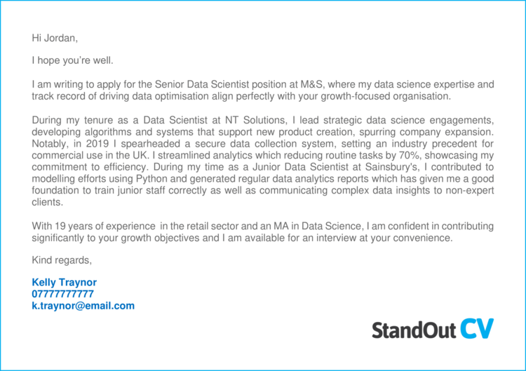 Data Scientist cover letter 3