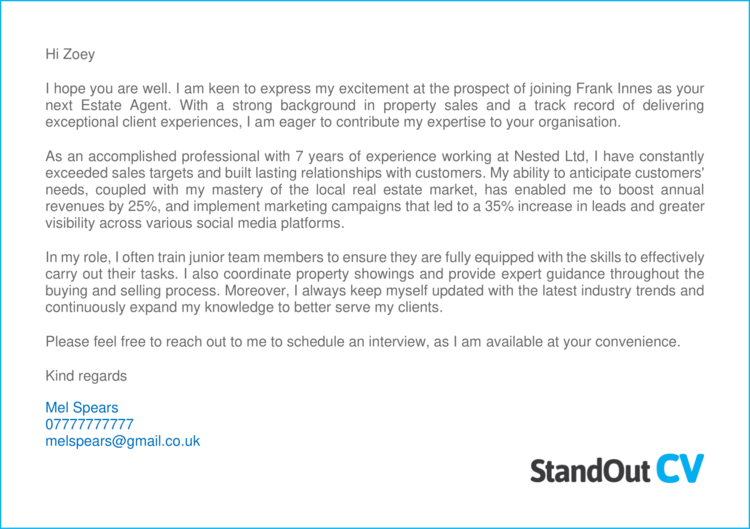 cover letter for an estate agent job