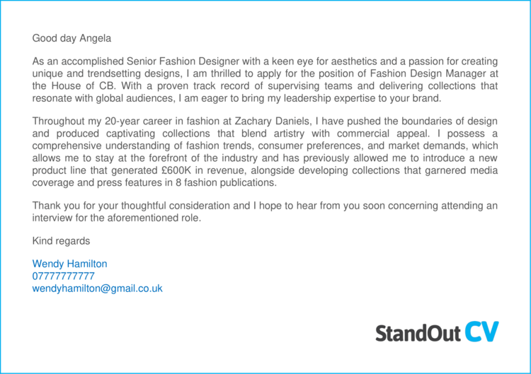 Fashion Designer cover letter 1