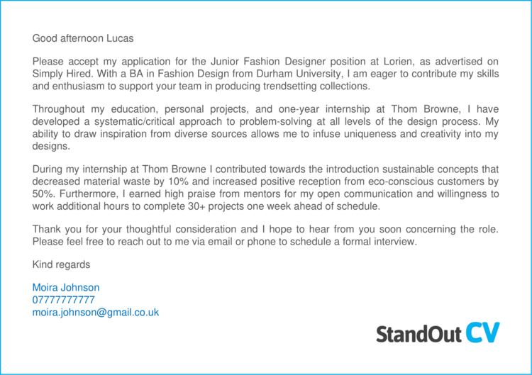 Fashion Designer cover letter 3