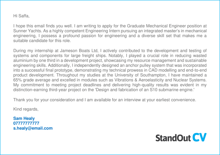 mechanical engineering internship cover letter