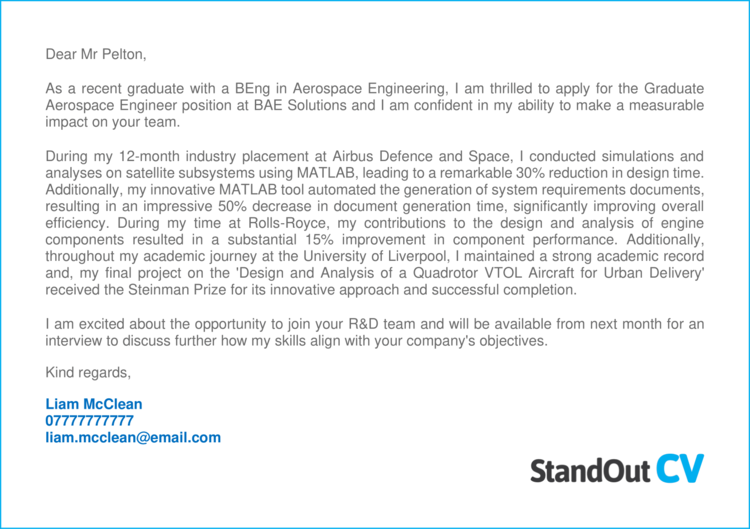 Graduate Engineer cover letter 3