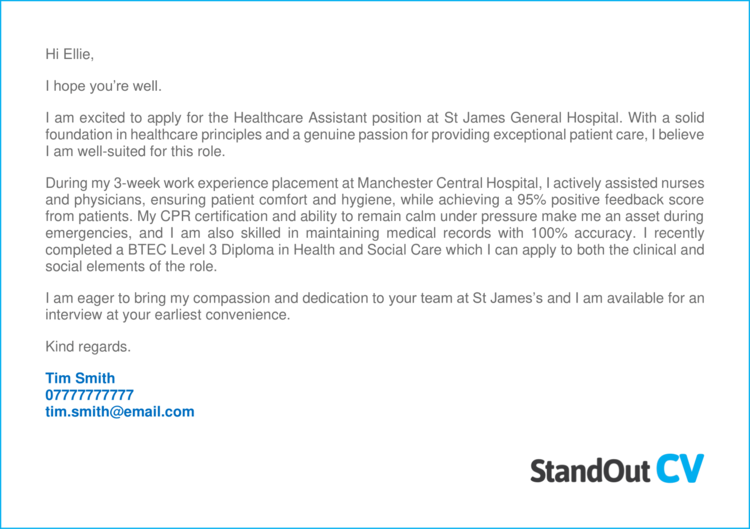 cover letter for health care assistant without experience