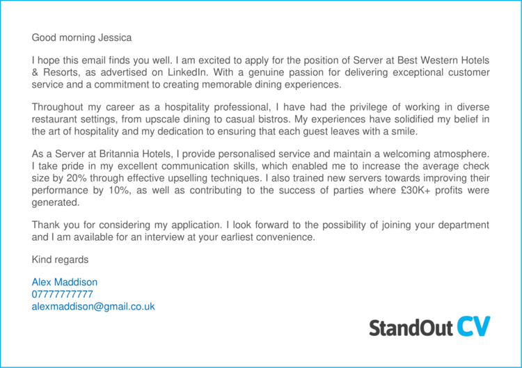 hospitality promotion cover letter