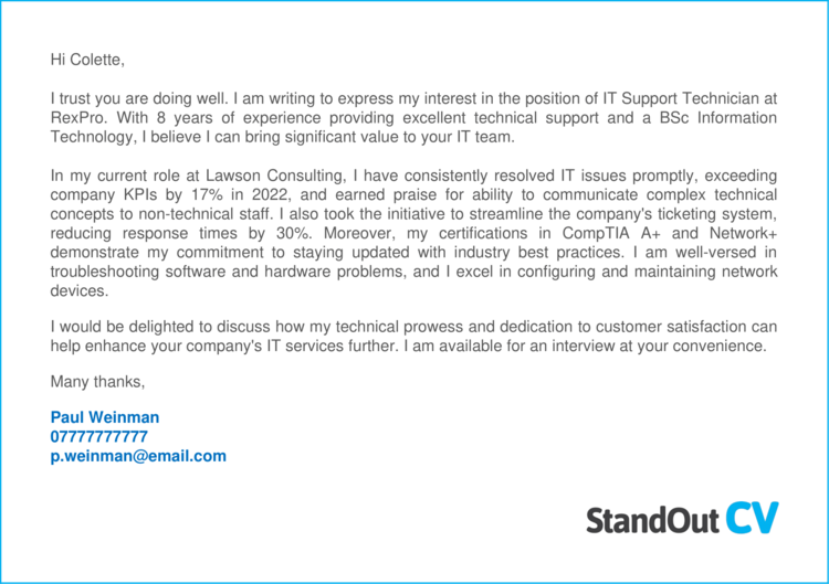 IT Support cover letter 2