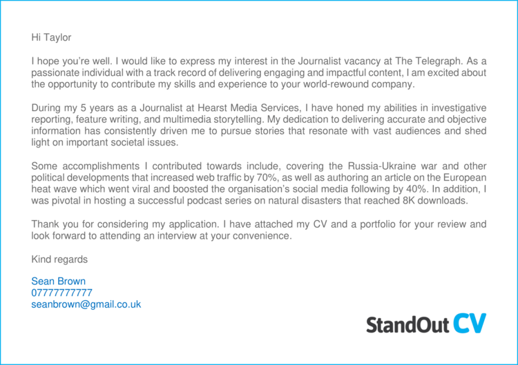 Journalist cover letter 1