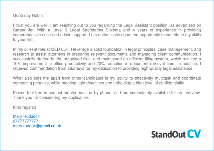 Legal Assistant cover letter 1