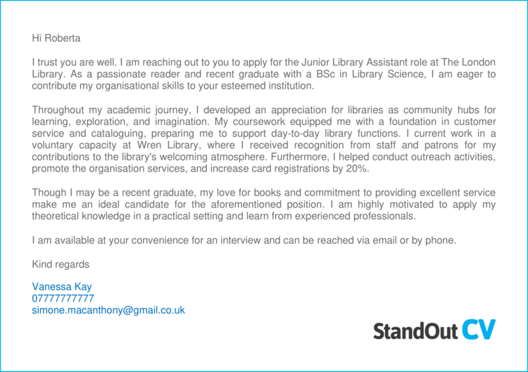 Library Assistant cover letter 2