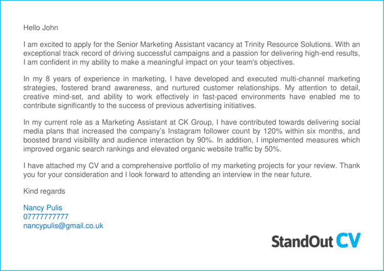 brand marketing assistant cover letter