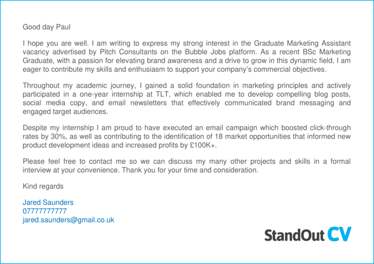 Marketing Assistant cover letter 2