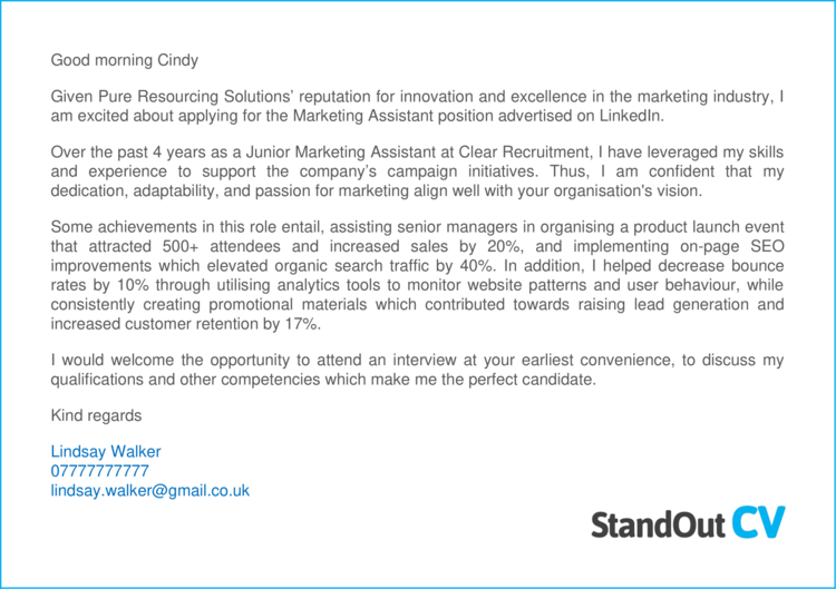 Marketing Assistant cover letter 3