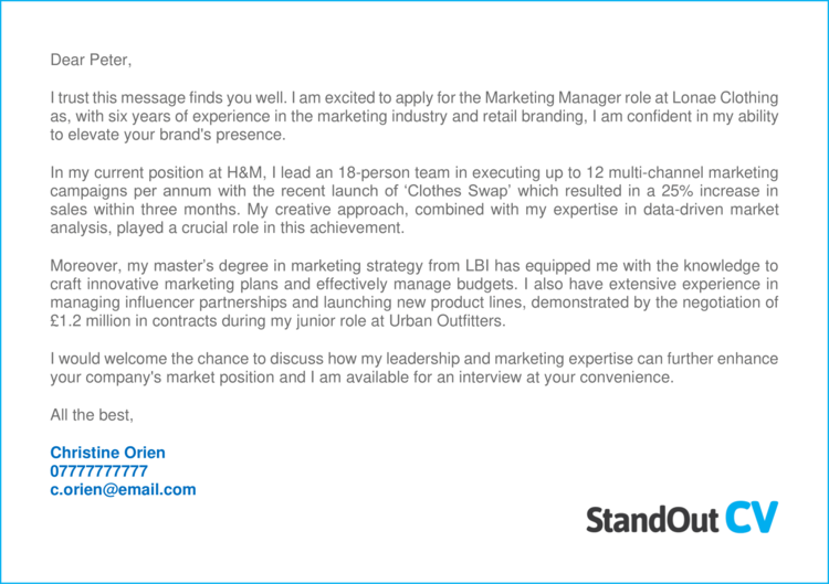 Marketing Manager cover letter 2