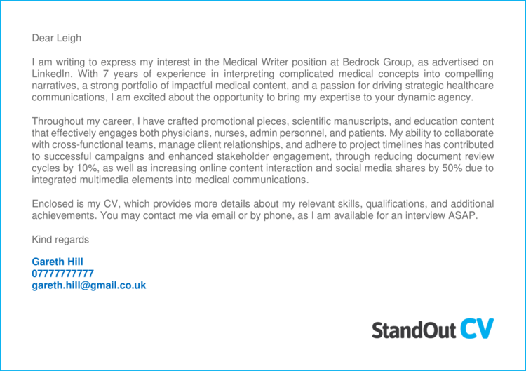 Medical Writer cover letter 2