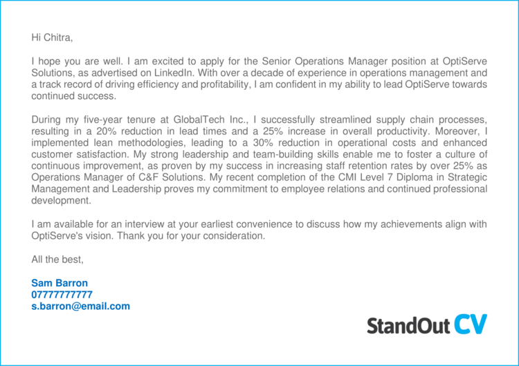 Operations Manager cover letter 3