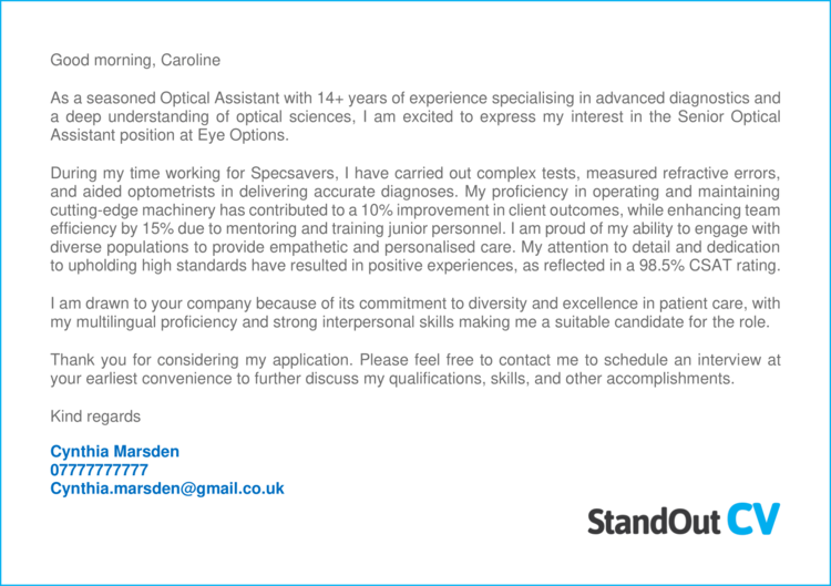 Optical Assistant cover letter 3