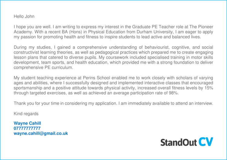 cover letter for pe teacher position