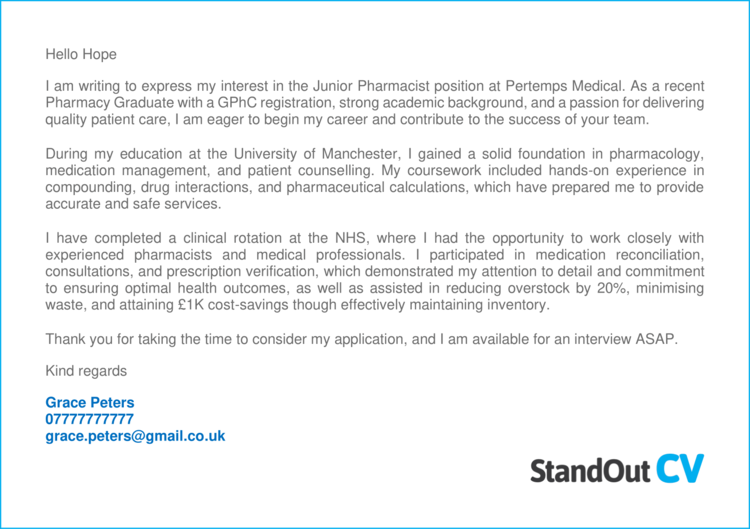 Pharmacist cover letter 1