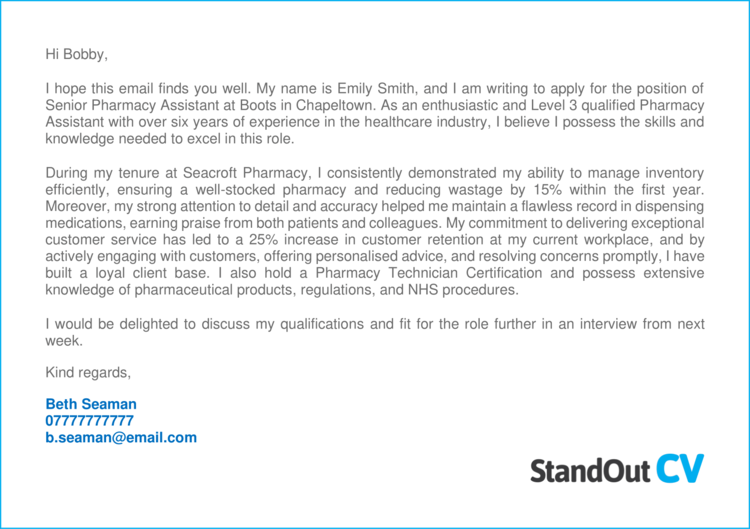 Pharmacy Assistant cover letter 3