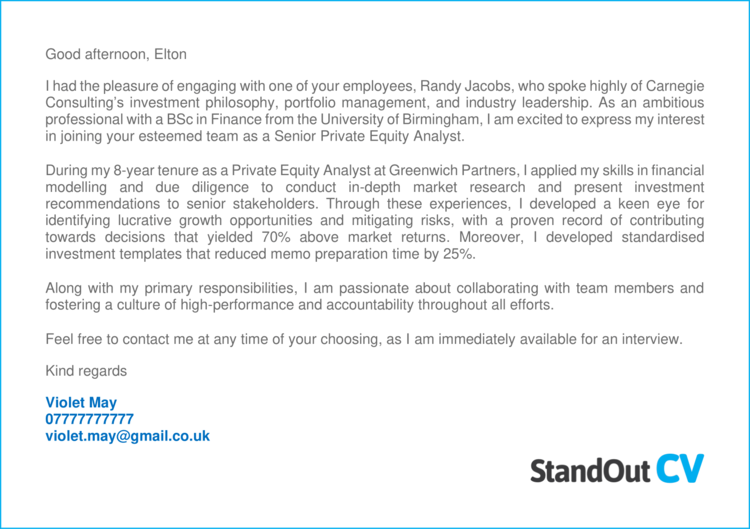 3 Private Equity Cover Letter Examples Get Noticed   Private Equity Cover Letter 1 1 