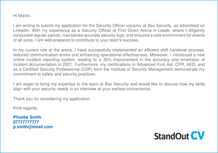 Security Officer cover letter 2